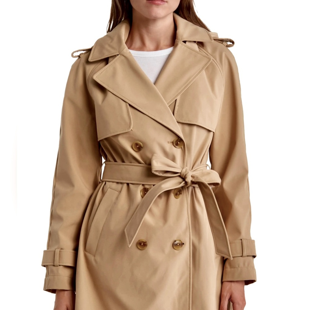 BCBG 3/4 Hooded Camel Trench Coat